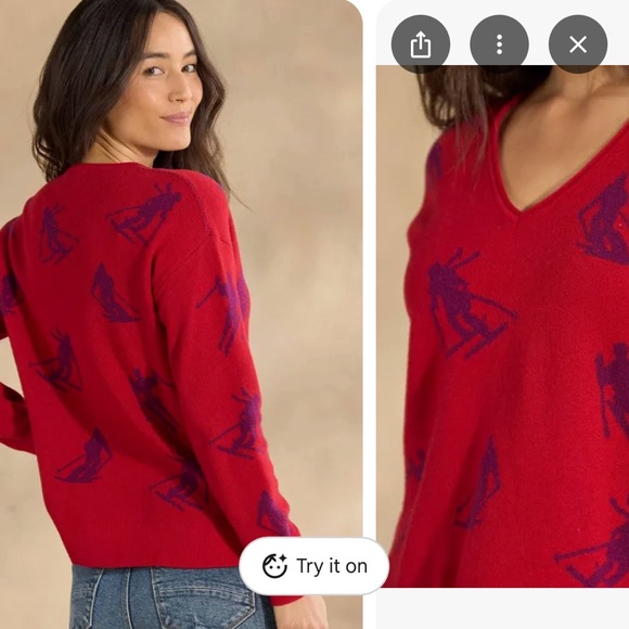 Sundance Red V-Neck Sweater with Playful Design - Picture 6 of 9